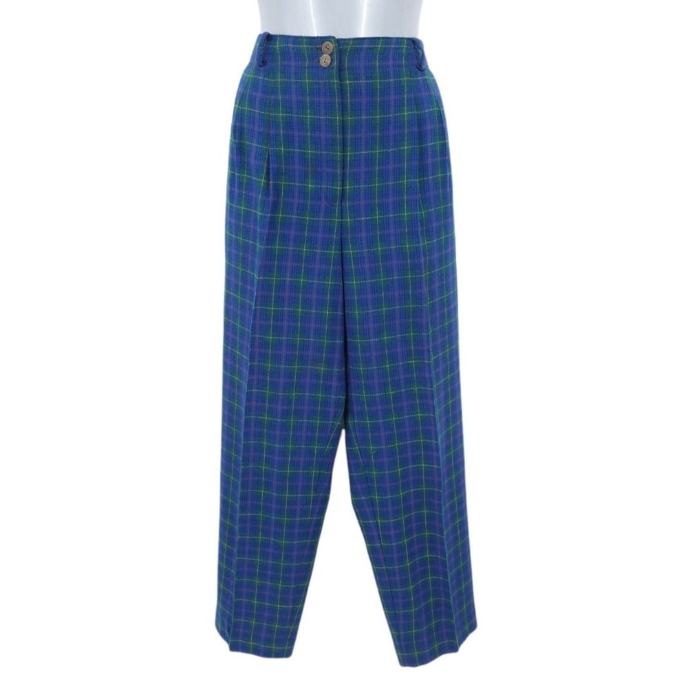 VTG 90s Koret City Blues Quilted Denim Metal Snap Vest Plaid Pants Set Size 8 - Picture 8 of 12